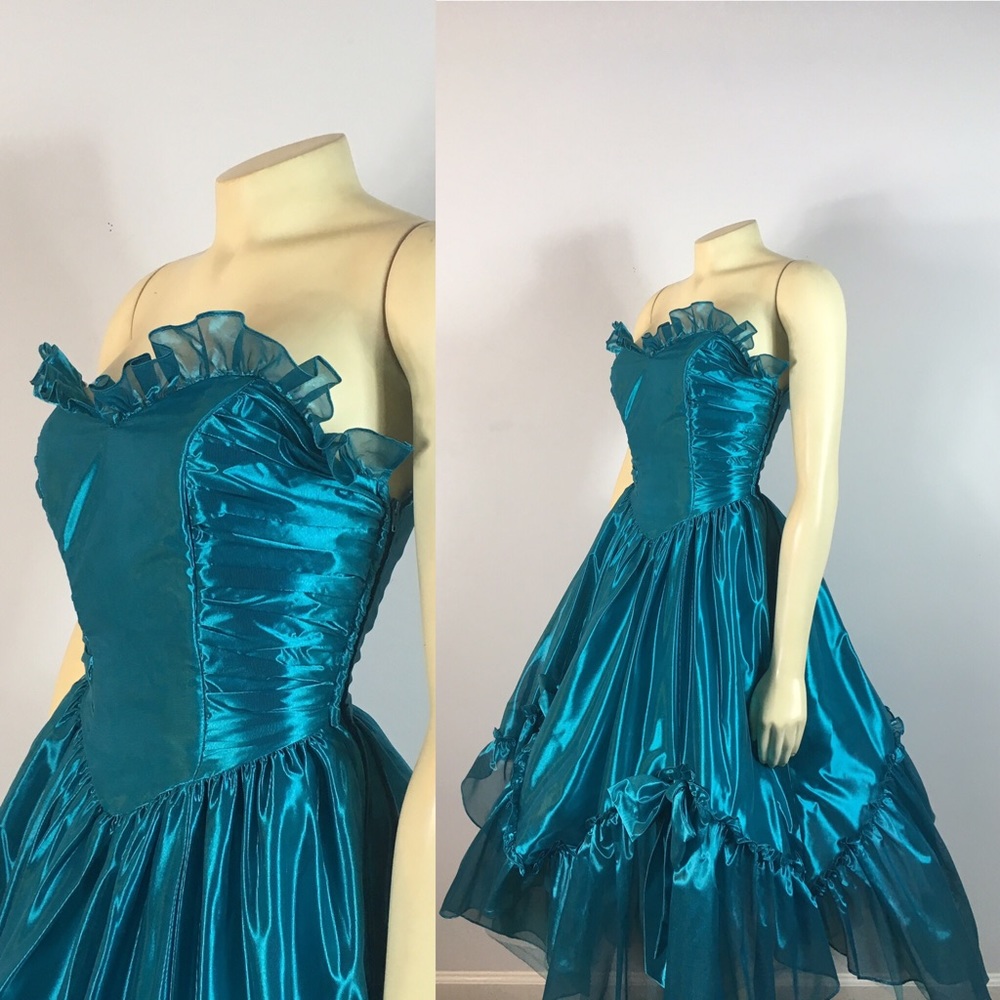 SOLD 80s Prom Dress Teal Princess Teal Blue